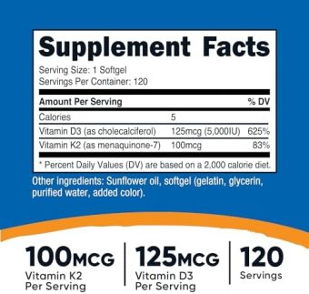 nutricost vitamin k2 + vitamin d3 120 softgels gluten free and non gmo