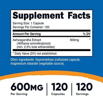 nutricost ashwagandha 600mg – 120 vegetarian capsules | non gmo, gluten free herbal supplement