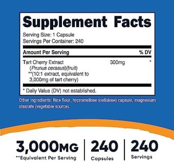 nutricost tart cherry extract 3000mg, 240 vegetarian capsules gluten free, non gmo