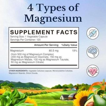 vitalitown magnesium complex, magnesium glycinate, malate, taurate & citrate, chelated forms, high absorption, bone, heart, muscle, immune, energy, sleep & digestion, non gmo