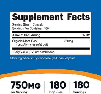 nutricost maca root 750mg, 180 capsules, 180 servings