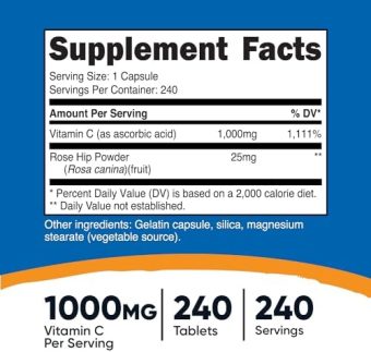 nutricost gluten free vitamin c with rose hips supplement (1025mg,240 capsules)