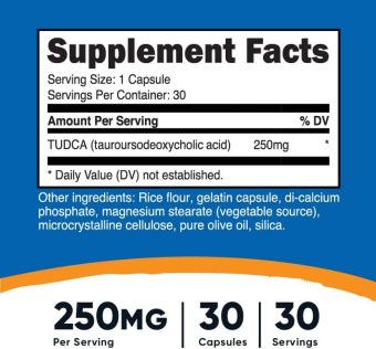 nutricost tudca 250mg, 30 capsules (tauroursodeoxycholic acid) gluten free, non gmo