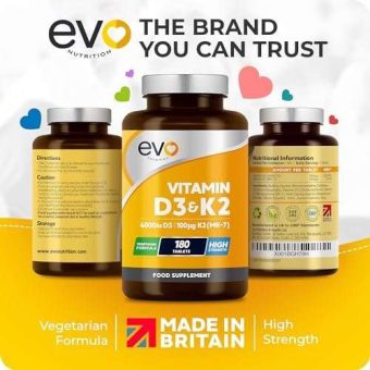 vitamin d3 4000iu & vitamin k2 100ug (mk7) |180 vegetarian tablets | 1 a day | 6 month supply | high strength d3 and k2 vitamin | vitamin d k2 supplement | made in the uk