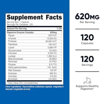 nutricost digestive enzymes 335mg, 120 veggie capsules complete digestive enzyme supplement