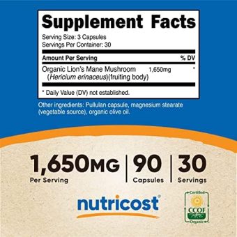 organic lion's mane mushroom capsules 2100mg – brain & memory support – 90 veg capsules