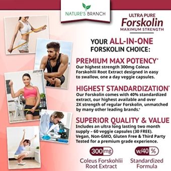 premium forskolin weight loss supplement – 300mg coleus forskohlii extract, 40% standardized – 60 vegan capsules