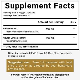 berberine 1200mg hcl plus ceylon cinnamon capsules blood sugar & immune support supplements, ampk metabolic activator complex, glucose metabolism, cardiovascular & insulin support
