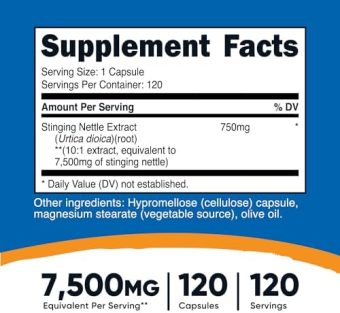 nutricost stinging nettle root extract 7500mg, 120 capsules vegetarian friendly, non gmo, gluten