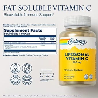 solaray liposomal vitamin c 500mg – 100 capsules | antioxidant & immune support supplement