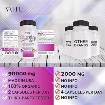 vaite glutathione whitening pills dark spots & acne scar remover 5000 made in usa vegan skin bleaching pills with anti aging & antioxidant effect 120 capsules
