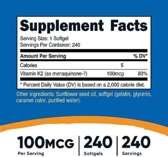 nutricost vitamin k2 mk 7 100 mcg, 240 softgels gluten free and non gmo mk7