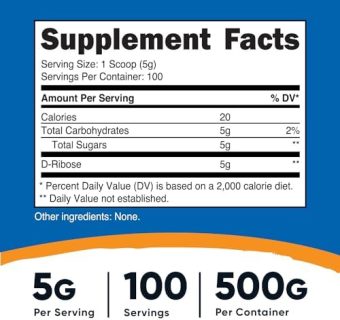 nutricost d ribose pure d ribose 500g; 100 servings; 5000mg per serving d ribose
