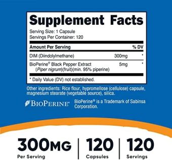 nutricost diindolylmethane plus bioperine capsules 300mg,120