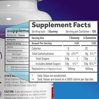 magnesium gummies supplement for adults and kids 400mg per serving 120 vegan citrate magnesium vitamin for stress relief, better sleep, calm mood maximum absorption 100mg/ gummy