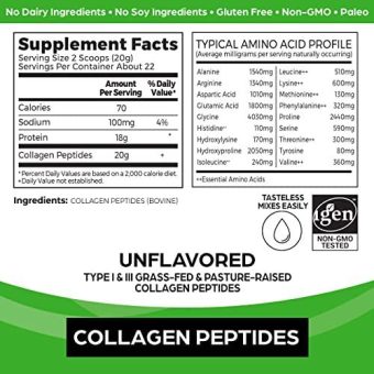 orgain hydrolyzed collagen powder, 20g grass fed collagen peptides, unflavored hair, skin, nail, & joint support supplement, paleo & keto, non gmo, type 1 and 3 collagen 1lb (packaging may vary) everything else