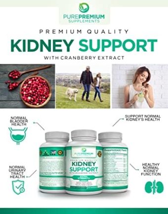 purepremium kidney support supplement for men and women urinary tract support, normal bladder support and supplements for kidney health – cranberry extract, astragalus and uva ursi leaf 60 caps health & household