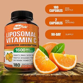 nutriflair liposomal vitamin c (1400mg,180 capsules) non gmo, vegan pills