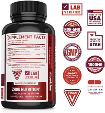 zhou nutrition berberine with oregon grape for healthy fat metabolism & ketone synthesis, 60count