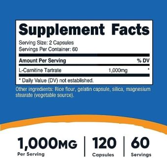 nutricost l carnitine tartrate 500mg, 120 capsules 1000mg per serving (60 servings)