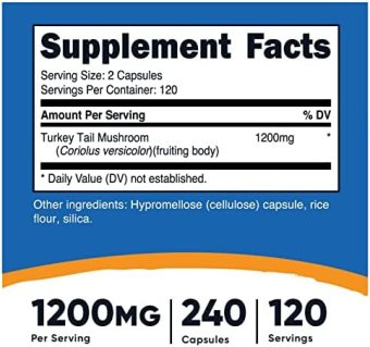 nutricost turkey tail mushroom 1200mg – 240 vegetarian capsules, 120 servings | gluten free & non gmo
