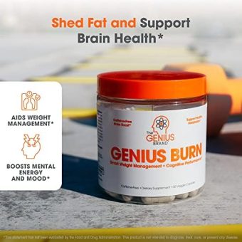 genius burn – caffeine free thermogenic fat burner & nootropic – 60 vegan capsules with ashwagandha & teacrine