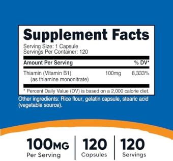 nutricost vitamin b1 (thiamine) 100mg, 120 capsules gluten free and non gmo