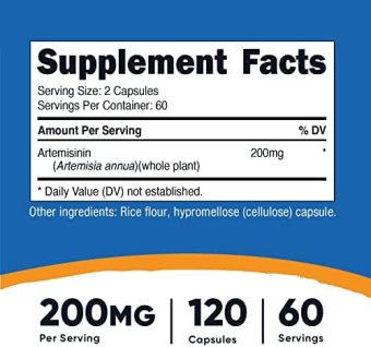nutricost artemisinin 200mg, 120 capsules non gmo, gluten free, vegetarian friendly