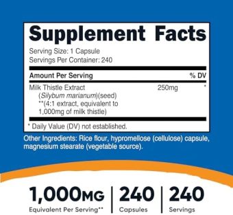 nutricost milk thistle 250mg (1000mg equivalent), 240 vegetarian capsules 41 extract non gmo and gluten free