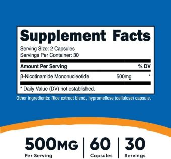 nutricost nmn (nicotinamide mononucleotide) 500mg, 60 capsules vegetarian friendly, 30 servings, gluten free, non gmo