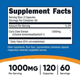 nutricost cat's claw 1000mg, 120 capsules vegetarian caps, non gmo and gluten free, 60 servings