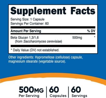 nutricost beta glucan 500mg 1,3d glucan, 60 vegetarian capsules gluten free, non gmo