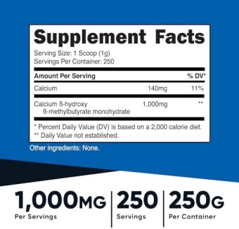 nutricost hmb powder (beta hydroxy beta methylbutyrate) 250 grams gluten free & non gmo