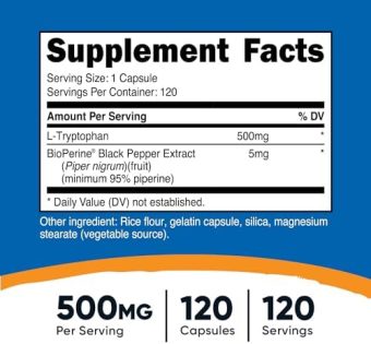 nutricost l tryptophan 500mg, 120 capsules