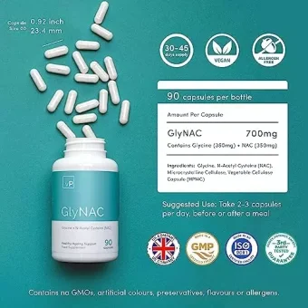 glynac, glycine & nac supplement, 90 capsules 350mg n acetyl cysteine & 350mg glycine supplement for metabolism & immune support vegan dietary supplements for men & women by vitality pro