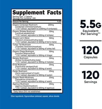 nutricost mushroom complex supplement, 120 capsules 10 mushroom blend (with reishi, maitake, shiitake, lion's mane, and more) non gmo and gluten free