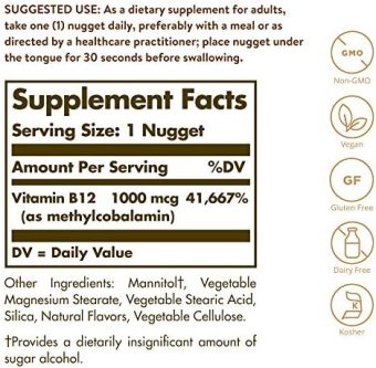 solgar methylcobalamin 1000 mcg, 60 nuggets active form of vitamin b12