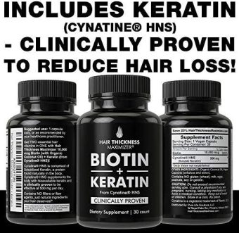 hair thickness maximizer men's & women's biotin, clinically proven keratin supplement capsules (10000 mcg)