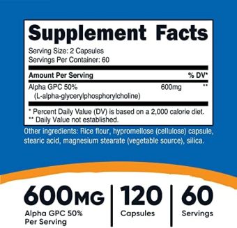 nutricost alpha gpc 600mg, 120 vegetarian capsules non gmo and gluten free, 300mg per capsule