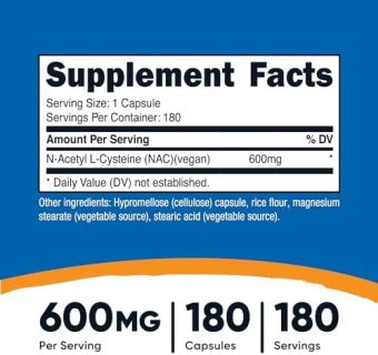 nutricost n acetyl l cysteine (nac) 600mg; 180 capsules
