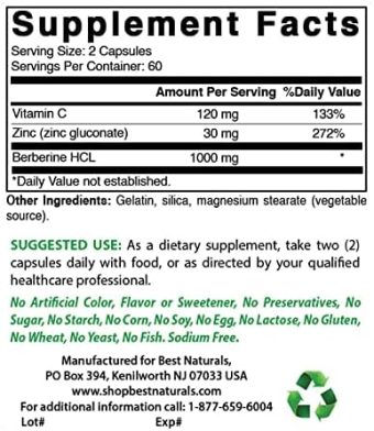 best naturals, berberine plus, 1,000 mg, 120 capsules (500 mg per capsule)