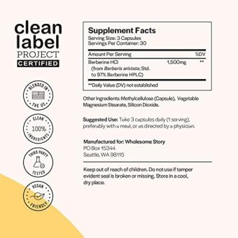 wholesome story berberine supplement 1500mg | berberine hcl 500mg per capsule | 97% standardized purity | support for metabolic profiles, hormonal balance | 90 vegetarian berberine capsules