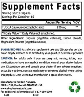 best naturals tudca 250mg (tauroursodeoxycholic acid) 60 veg capsules 2 months supply (60 count (pack of 1))
