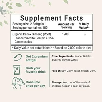 ginseng extract liquid softgels 1200mg per serving, 200 counts