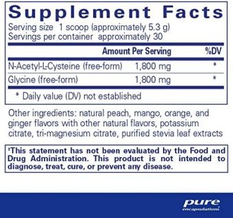 pure encapsulations nac + glycine powder | support for glutathione production, immune defense, and detoxification* | 5.6 ounces | natural peach ginger flavor