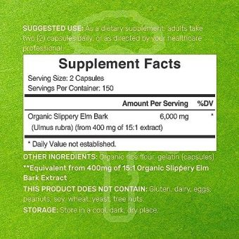 deal supplement slippery elm capsules, 6,000mg per serving – 300 pills, made with organic inner bark powder extract – natural herb for soothing throat & digestive support – non gmo health & household