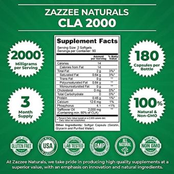 zazzee cla 2000mg – 180 softgels | high potency conjugated linoleic acid for weight management & metabolism support