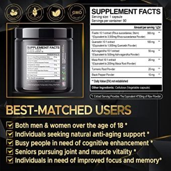 vegatot fisetin 4730mg high purity 98%% **usa made and tested** (similar to apigenin luteolin quercetin) with quercetin ashwagandha maca root turmeric promote healthy aging, energy, immune support