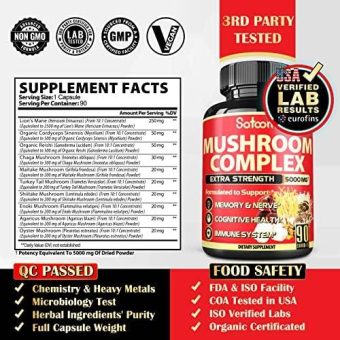 satoomi 10in1 mushroom supplement complex 5000 mg 3 month supply lions mane, cordyceps, reishi, chaga support for brain, memory, immune system & focus lions mane supplement