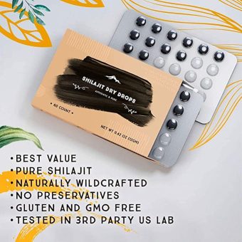 shilajit dry drops 60 counts, rich in naturall fulvic acid, original siberian shilajit, 100% pure,trace minerals complex